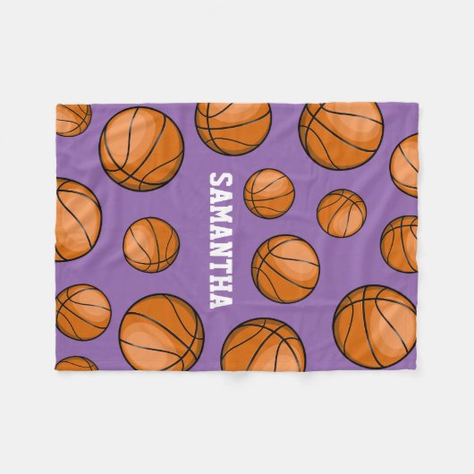 バスケットボールファンの名前をカスタムするの紫色 フリースブランケット (正面(横))