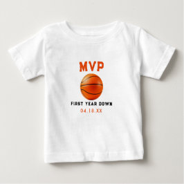 バスケットボールファーストイヤーダウン 1歳誕生日 ベビーTシャツ