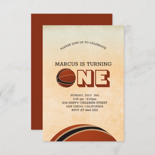 バスケットボールファースト誕生日 招待状 (正面/裏面)