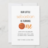 バスケットボールファースト/ファースト誕生日パーティーボーイガールベビー 招待状 (正面)