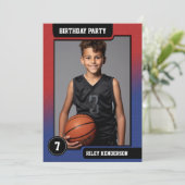 バスケットボールフォトカードボーイズ誕生日パーティー 招待状 (スタンド正面)
