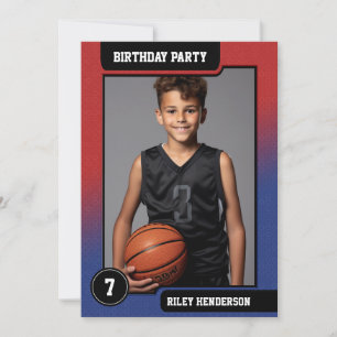 バスケットボールフォトカードボーイズ誕生日パーティー 招待状