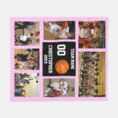 バスケットボールフォトコラージピンクフリースブランケット フリースブランケット (正面(横))