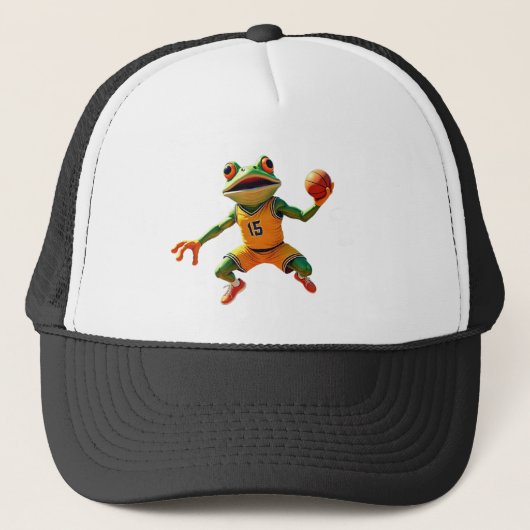 バスケットボールフロッグ黒と白のトラック帽 キャップ (正面)