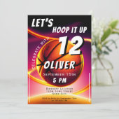 バスケットボールフープそれをアップするスポーツ誕生日 招待状 (スタンド正面)