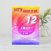 バスケットボールフープそれをアップするスポーツ誕生日 招待状 (スタンド正面)