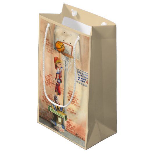 バスケットボールフープでスラムダンクby Jay Throckmorton スモールペーパーバッグ (正面アングル)