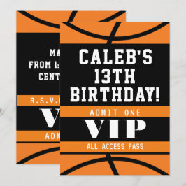 バスケットボールブラックオレンジバースデーパーティー 招待状