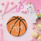 バスケットボールブラックオレンジ名前をカスタムする ペーパープレート (パーティー)