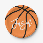 バスケットボールブラックオレンジ名前をカスタムする ペーパープレート (正面)
