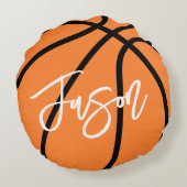 バスケットボールブラックオレンジ名前をカスタムする ラウンドクッション (裏面)
