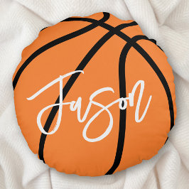 バスケットボールブラックオレンジ名前をカスタムする ラウンドクッション