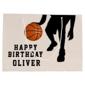 バスケットボールブラックプレーヤーシルエットハッピーバースデー ラージペーパーバッグ (裏面)