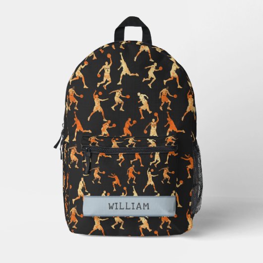 バスケットボールブラック名前をカスタムするキッズ新学期 プリントバックパック (正面)