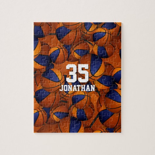 バスケットボールブルーオレンジボーイズチームカラー ジグソーパズル (縦)