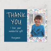 バスケットボールブルーボーイフォトサンキュー誕生日 ポストカード (正面)