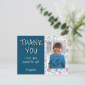 バスケットボールブルーボーイフォトサンキュー誕生日 ポストカード (スタンド正面)