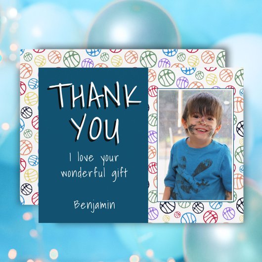 バスケットボールブルーボーイフォトサンキュー誕生日 ポストカード