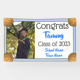 バスケットボールブルー&ブラックワンフォト卒業 横断幕