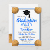 バスケットボールブルー&ブラック卒業パーティー インビテーションポストカード (正面/裏面)