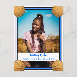 バスケットボールブルー&ブラック卒業 案内ポストカード