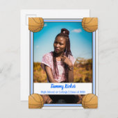 バスケットボールブルー&ブラック卒業 案内ポストカード (正面/裏面)