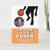 バスケットボールプレイヤシルエットフォトコーチオレンジ サンキューカード (正面)