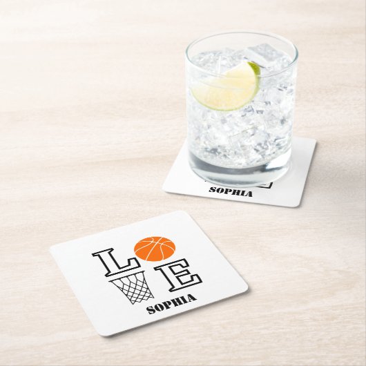 バスケットボールプレイヤーガール、バスケットボールガール誕生日 スクエアペーパーコースター (インサイチュ)