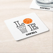 バスケットボールプレイヤーガール、バスケットボールガール誕生日 スクエアペーパーコースター (アングル)