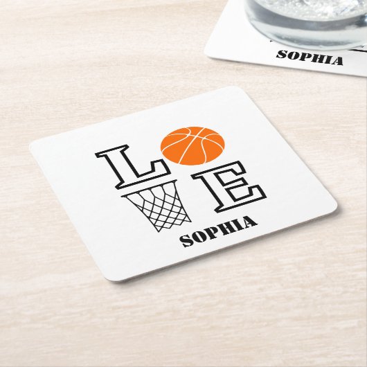 バスケットボールプレイヤーガール、バスケットボールガール誕生日 スクエアペーパーコースター (アングル)