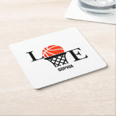 バスケットボールプレイヤーガール、バスケットボールガール誕生日 スクエアペーパーコースター (アングル)