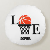 バスケットボールプレイヤーガール、バスケットボールガール誕生日 ラウンドクッション (正面)