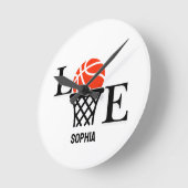 バスケットボールプレイヤーガール、バスケットボールガール誕生日 ラウンド壁時計 (傾斜)