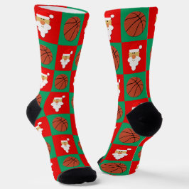 バスケットボールプレイヤーサンタクリスマスパターンホリデー ソックス