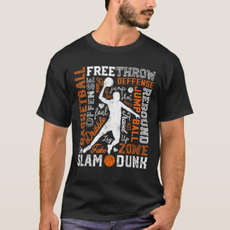 バスケットボールプレイヤースラムダンクタイポグラフィワードアートVi Tシャツ