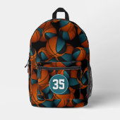 バスケットボールプレイヤーティール(緑がかった色)ブラックチームカラー プリントバックパック (正面)