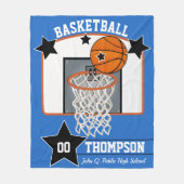 バスケットボールプレイヤー名スクールおよびジャージー番号 フリースブランケット (正面)