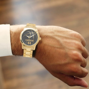 バスケットボールプレイヤー名&ナンバーブラック&金ゴールド 腕時計