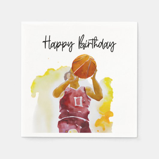 バスケットボールプレイヤー水彩誕生日パーティー スタンダードカクテルナプキン (正面)