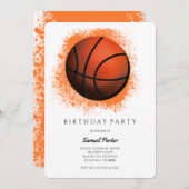 バスケットボールプレイヤー独身/バースデーパーティースポーツ 招待状 (正面/裏面)