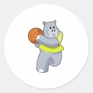 バスケットボールプレーヤーとしてのヒッポBasketball.PNG ラウンドシール