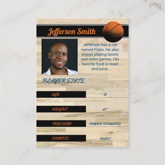 バスケットボールプレーヤーのカスタマイズ可能なトレーディングカード 名刺 (裏面)