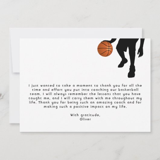 バスケットボールプレーヤーのシルエットカードありがとう サンキューカード (裏面)