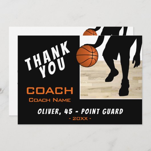 バスケットボールプレーヤーのシルエットカードありがとう サンキューカード (正面/裏面)