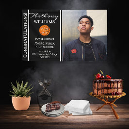 バスケットボールプレーヤーのフォトブラック |ホワイトの卒業 横断幕