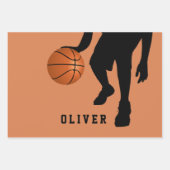 バスケットボールプレーヤーキッズネーム誕生日 ラッピングペーパーシート (正面)