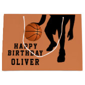 バスケットボールプレーヤーキッズネーム誕生日 ラージペーパーバッグ (正面)