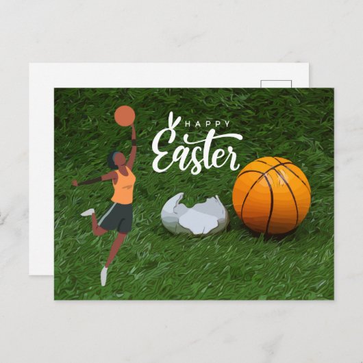 バスケットボールプレーヤーハッピーイースターホリデイ シーズンポストカード (正面/裏面)