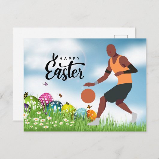 バスケットボールプレーヤーハッピーイースターホリデイ シーズンポストカード (正面/裏面)