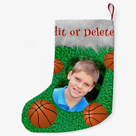 バスケットボールプレーヤーバスケットコーチフォトクール名 スモールクリスマスストッキング (裏面)